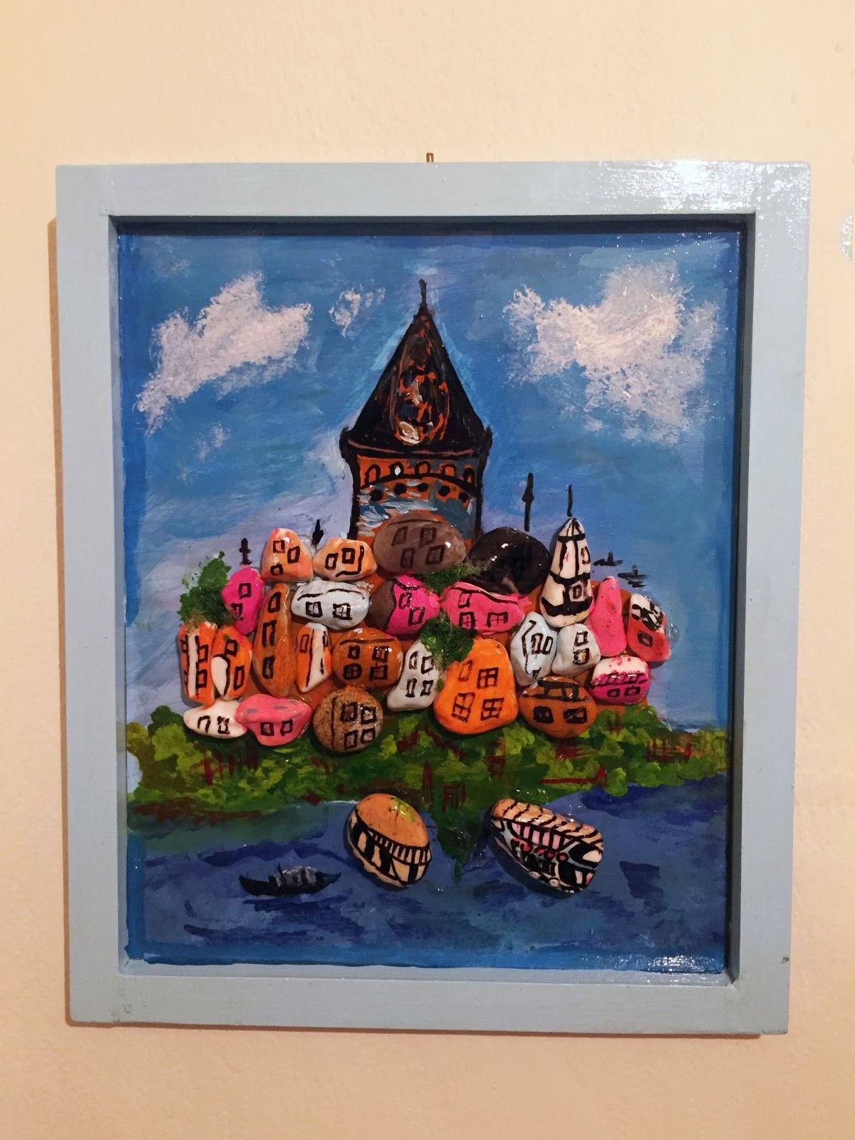 Taş  Akrilik Boyama  Galata Kulesi