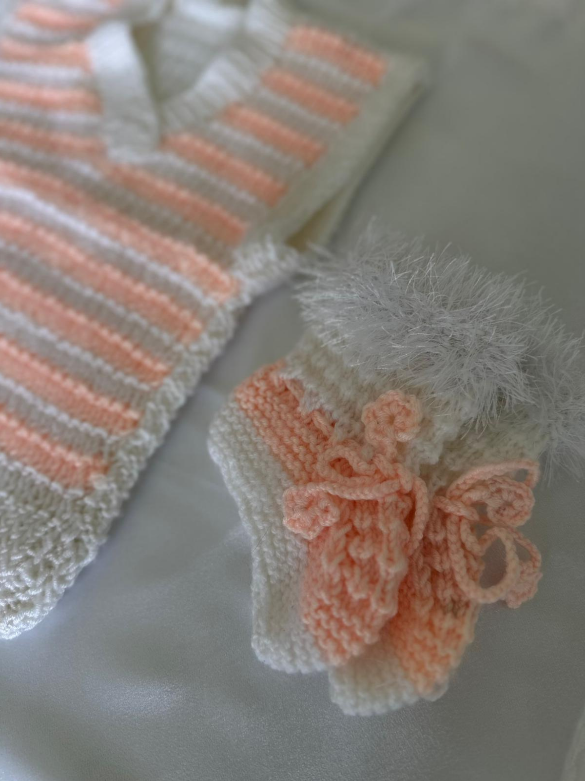 El Örgüsü Bebek Pembe Süeter+Patik (0-1 yaş)