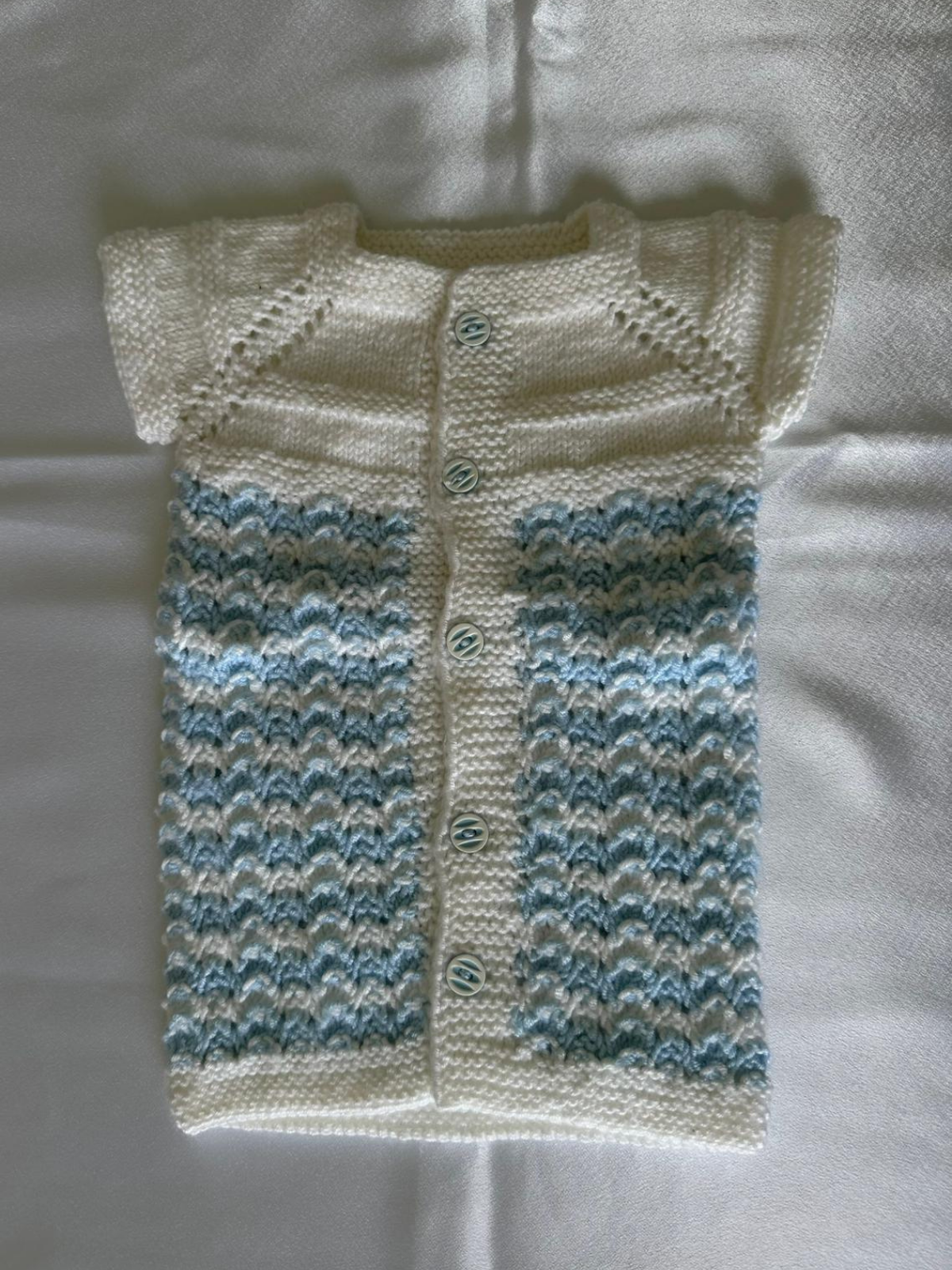 El Örgüsü Bebek Mavi beyaz Yelek (0-1 Yaş)