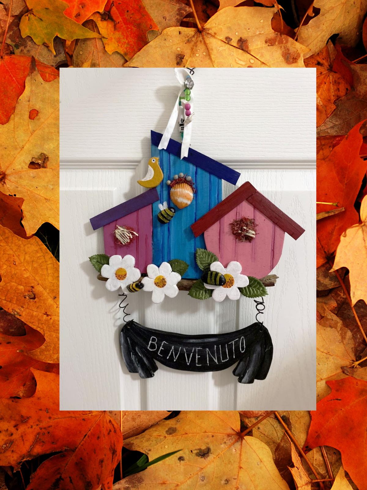 Kuş ve Arı Figürlü Ahşap Kapı Süsü