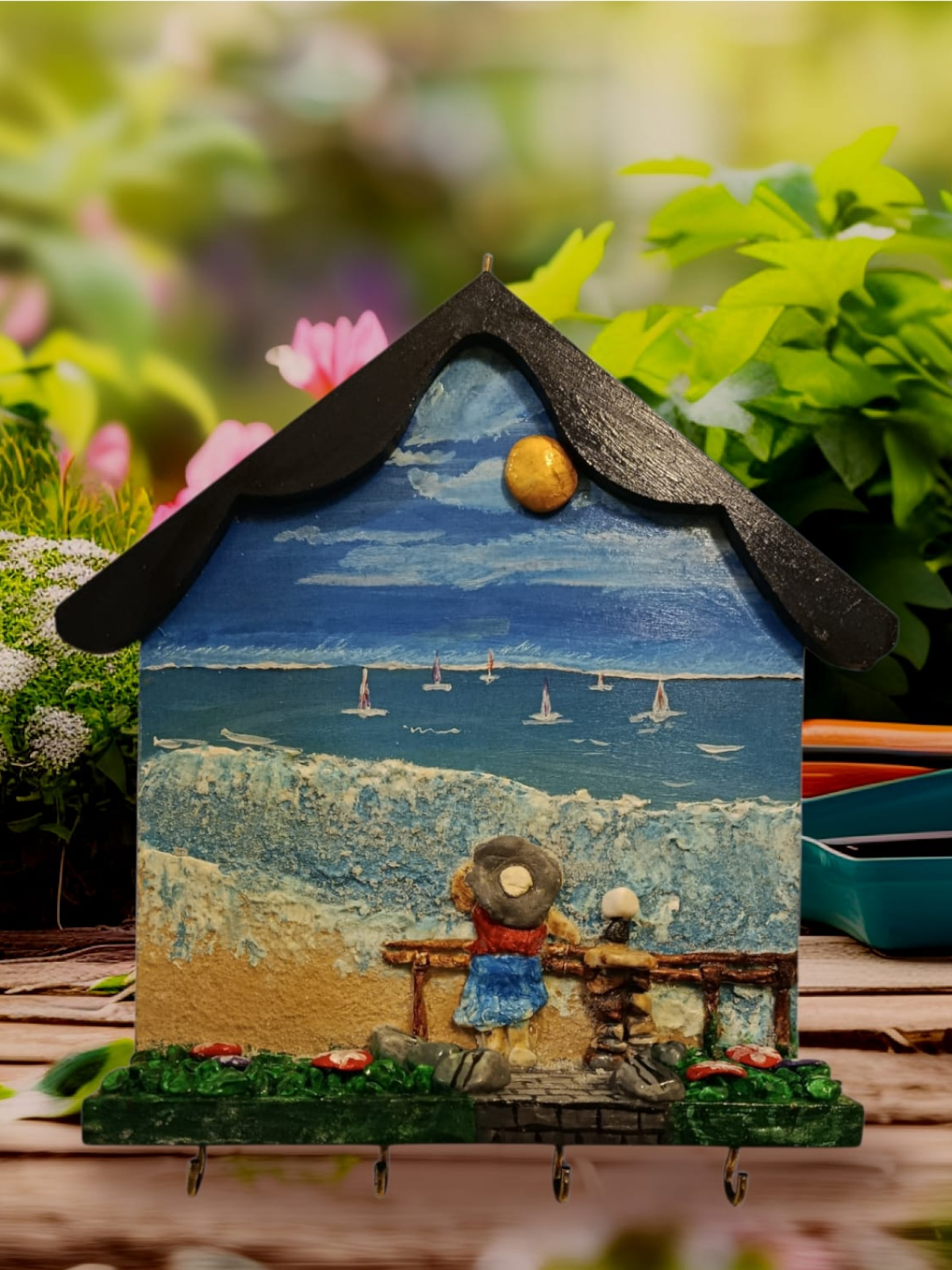 Ahşap Mdf Taş Boyama Panoramik Deniz -Anahtarlık 