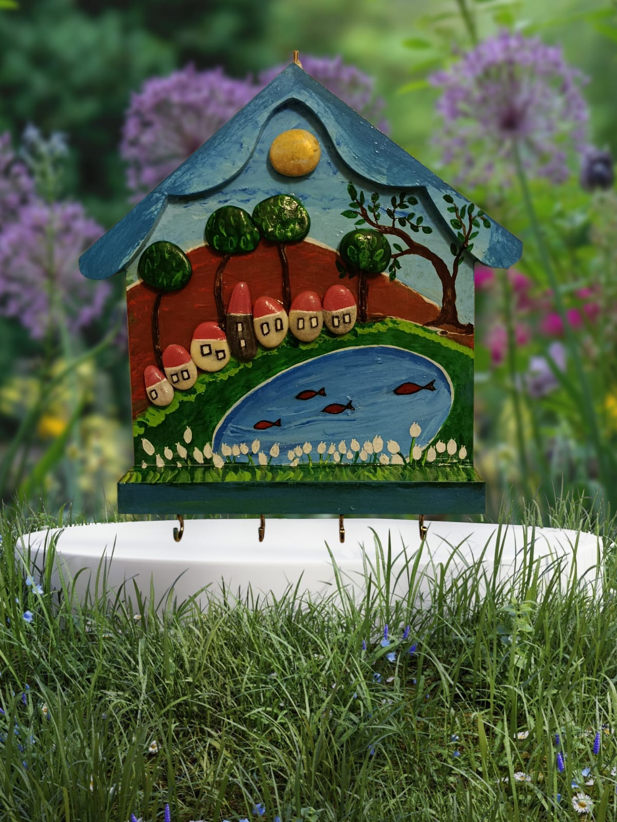 Ahşap Mdf Taş Boyama Havuz Temalı -Anahtarlık