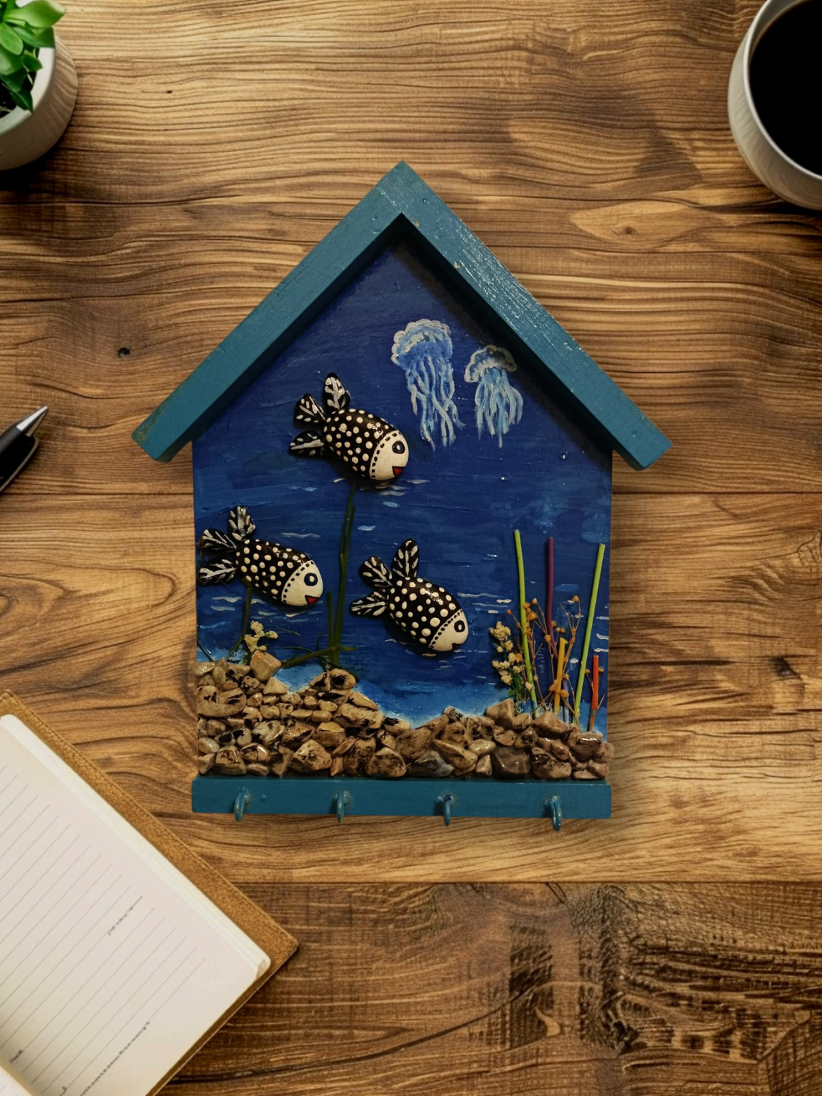 Ahşap Mdf Taş Boyama Balık Dünyası-Anahtarlık