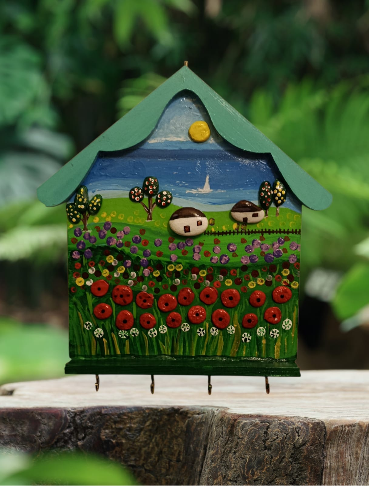 Ahşap Mdf Taş Boyama Gelincik Bahçesi -Anahtarlık