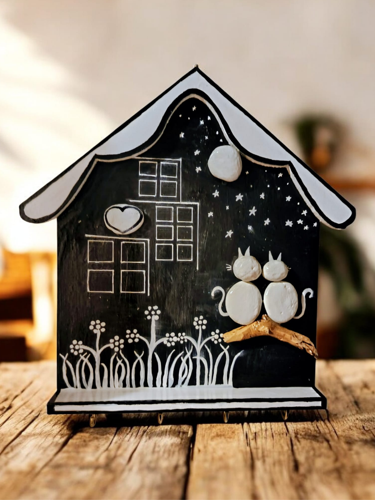 Ahşap Mdf Taş Boyama Gece Bakışı-Anahtarlık