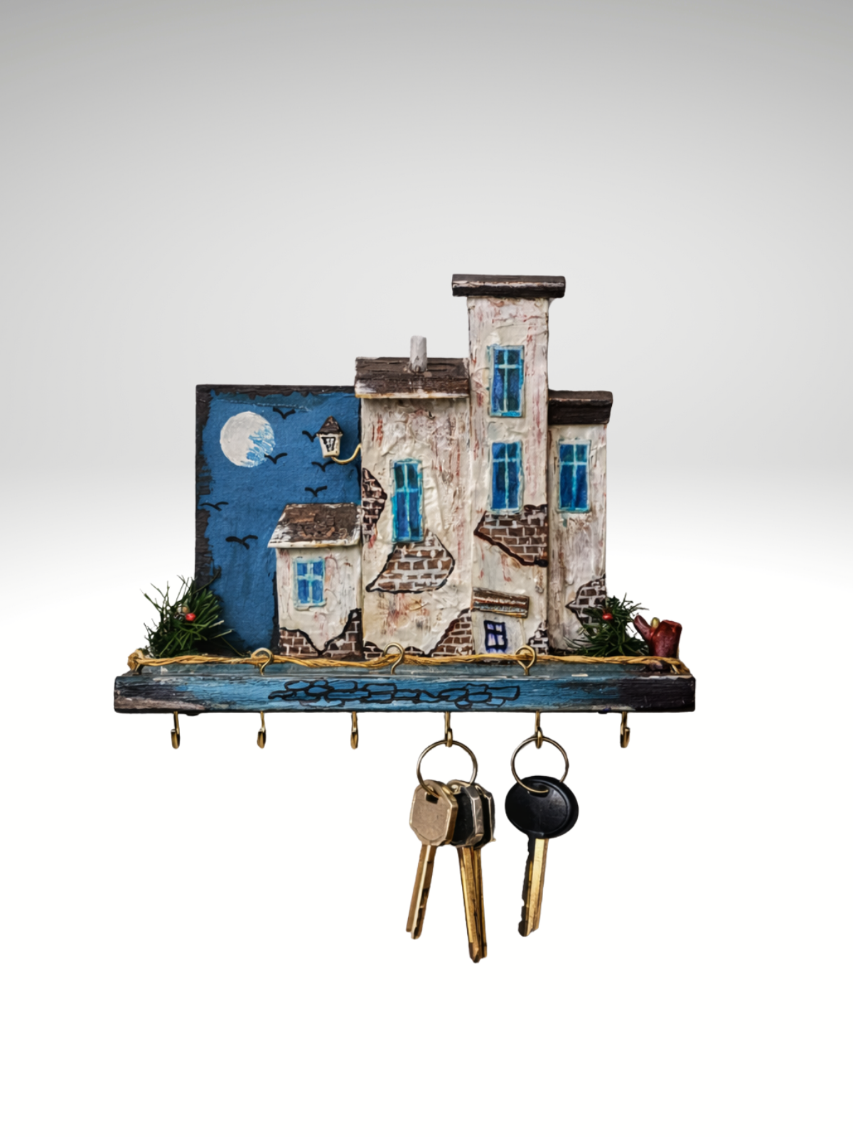  Ay Işığında Evler - El yapımı Anahtarlık askısı