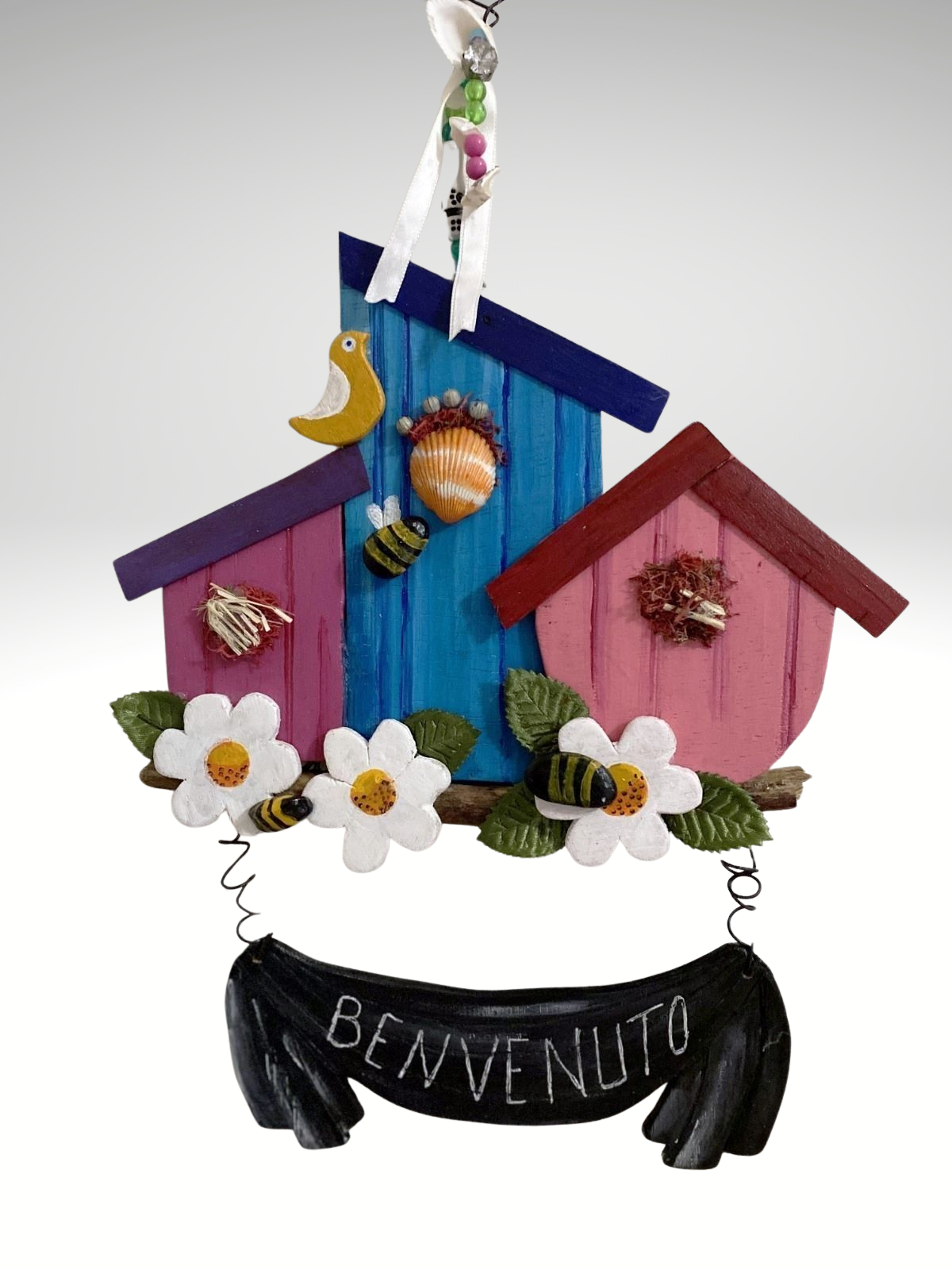 Kuş ve Arı Figürlü Ahşap Kapı Süsü