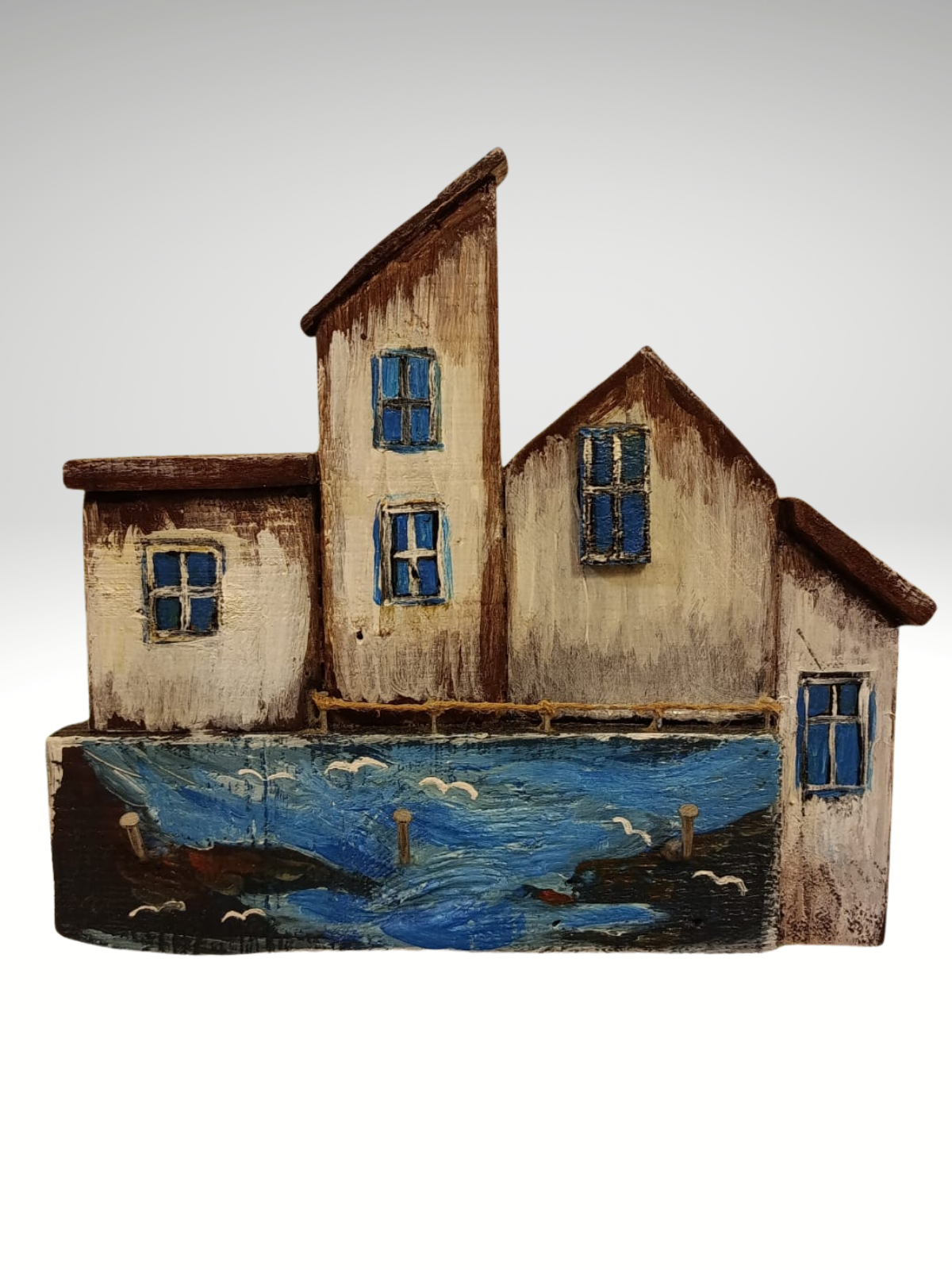 Mavi Pencereli Sahil Evleri – El Yapımı  Anahtarlık askısı