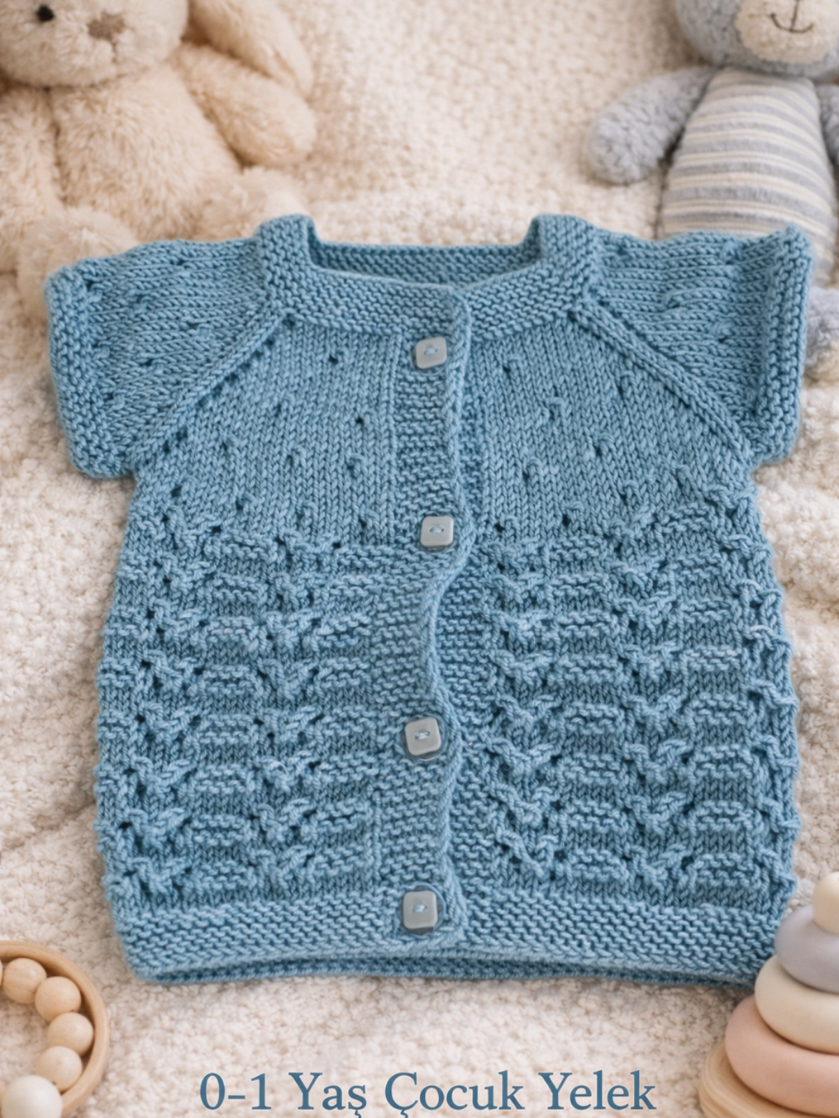 El Örgüsü Bebek Mavi Yelek -(0-1 yaş)
