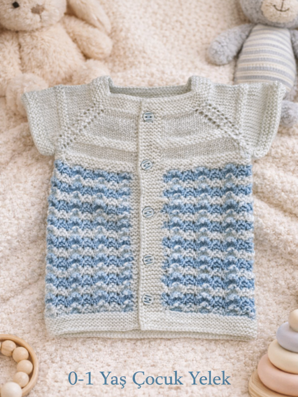 Masal Bahçesi El Örgüsü Bebek Yeleği- (0-1 Yaş)
