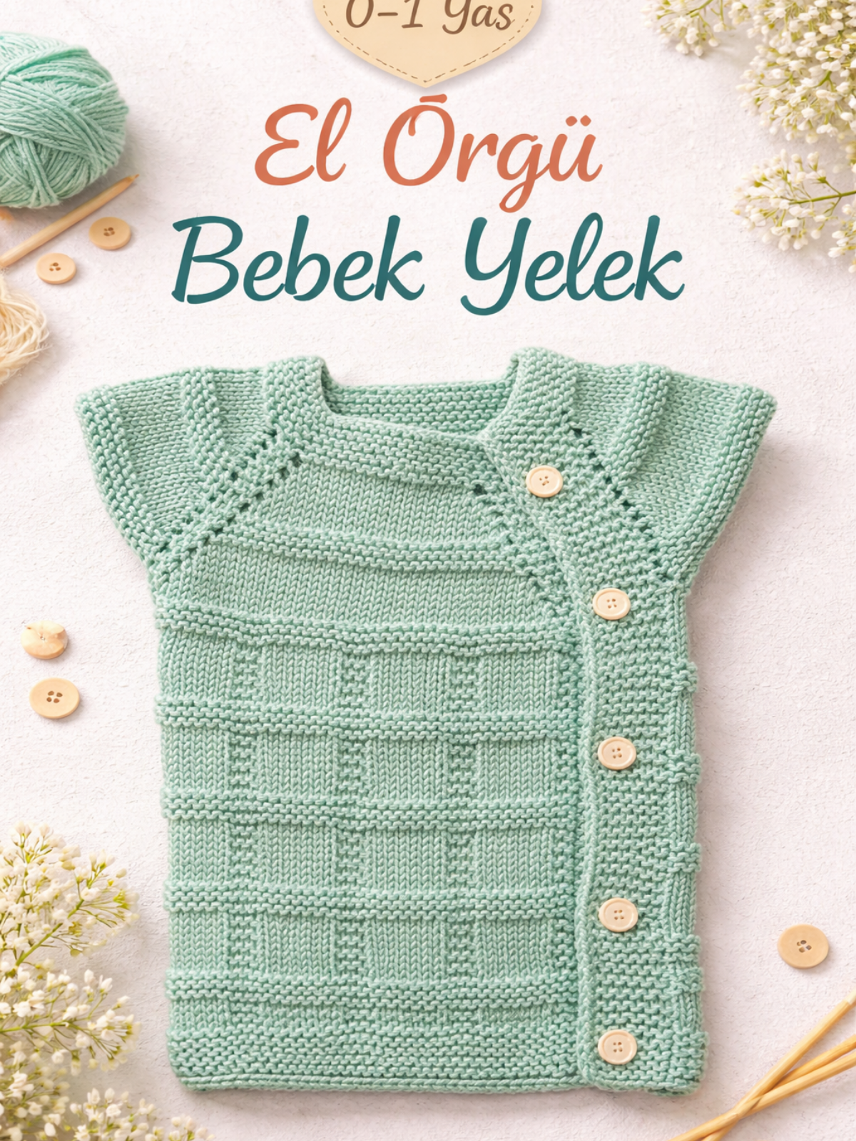 El Örgüsü Bebek Yelek Yeşil - (0-1 Yaş)