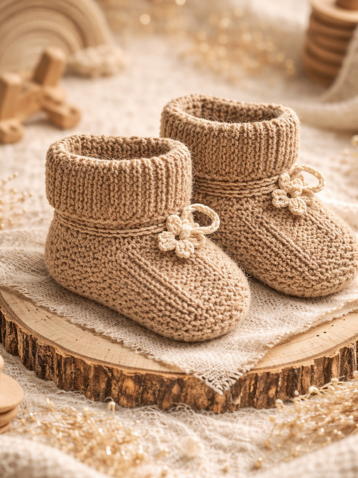 El Örgüsü Kum Işığı Bebek Patik   (0-1) Yaş