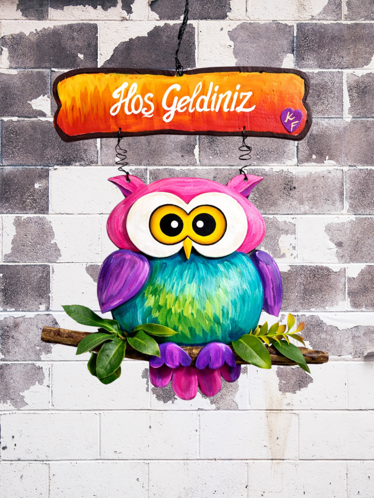 Şeker Renkli Baykuş “Hoş Geldiniz” Kapı Süsü