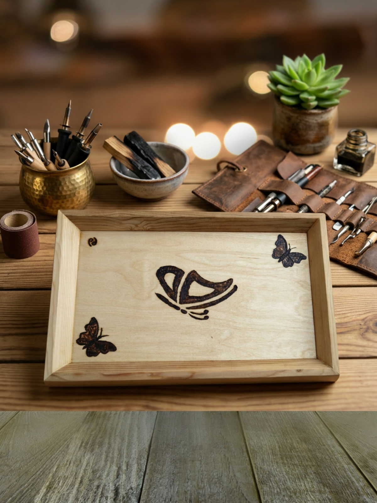 Kelebek Dokunuşu Premium Sunum Tepsisi – Doğal & El Yapımı Şıklık