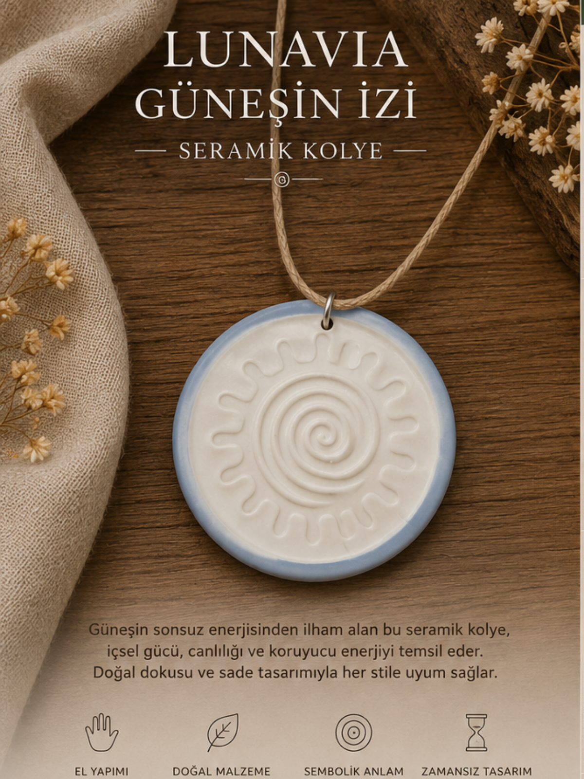 Lunavi Işığın Döngüsü Işığın Döngüsü – Güneşin İzi Seramik Kolye